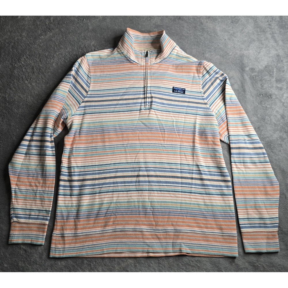 LL Bean Comfort Stretch Performance Pique Quarter Zip Pullover Mens Large Stripe